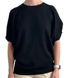 Saint Laurent Silk Blouse Black Split Flutter Sleeve FR 34